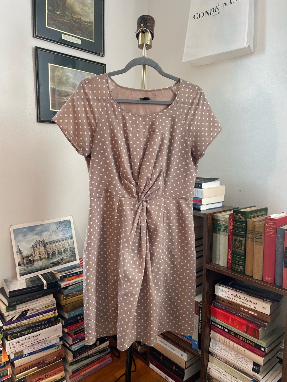 J. Crew Taupe Polka Dot Twist-Front Mini Dress
